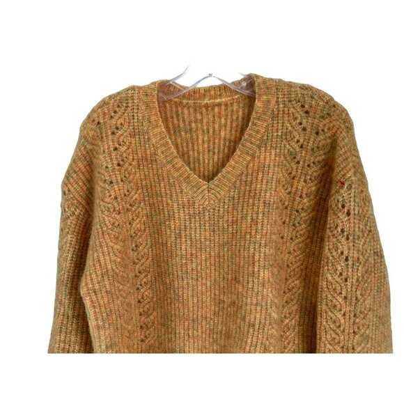 J. INE Cable Knitted V-Neck Sweater Pullover Yellow Heather Size Large - Picture 2 of 8